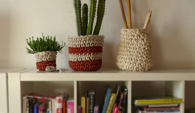 pots en crochet géant corde