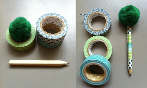 crayons masking tape pompon